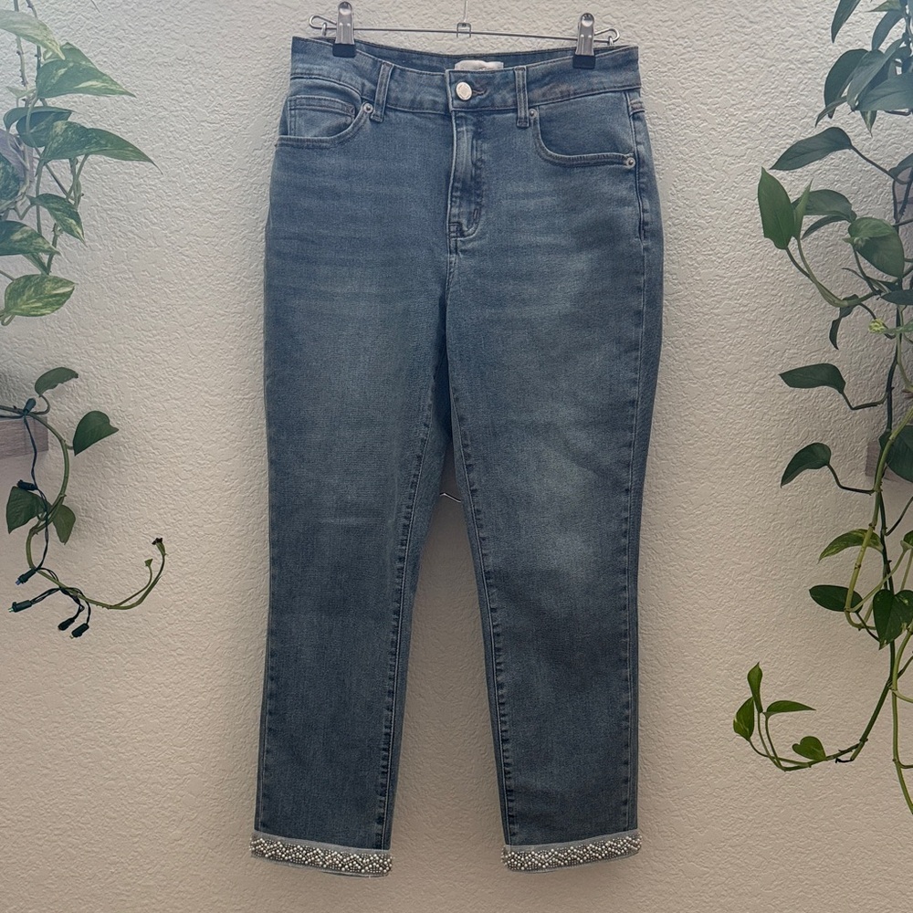 Copper Flash Petite Skinny Jeans with Pearl Hem Size 6